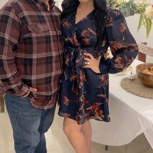 Floral Satin Tie Waist Long Sleeve Mini Dress EXPRESS size Large